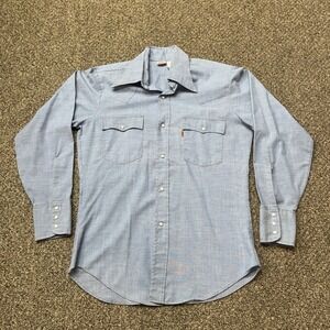 Vtg Levi's Women's Pearl Snap Denim Shirt M Orange Tab Embroidered Western 90s